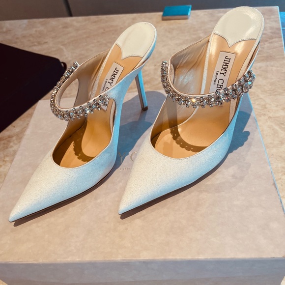 JIMMY CHOO • Bing 100mm Mules With Crystal Strap - Picture 1 of 7